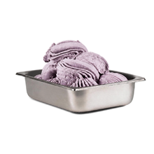 Load image into Gallery viewer, A metal container filled with scoops of light purple Gelato Supply Fructital Uva Fragola Grape Sorbet Complete, made from a premium sorbet powder base, isolated on a white background.